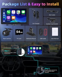 Jansite 4K Apple CarPlay Android Autós Kijelző 9" Vezeték Nélküli, Menetrögzítővel, Tolatókamerával, Bluetooth, Siri, 64GB TF Kártya Támogat 8