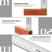 WORKPRO Asztalos Derékszög Készlet - 200mm-es Próbaderékszög és 230mm-es Állítható Szögmérő Keményfa Nyéllel, Rozsdamentes Acél Pengével Bar 6