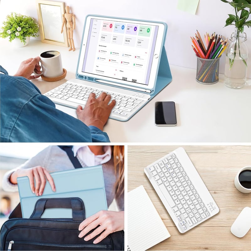 FOGARI iPad 9 Generációs Billentyűzetes Tok - Levehető Billentyűzet, Ceruza Tartó, 10.2" Védőtok iPad 9/8/7 és iPad Pro 10.5 Modellekhez