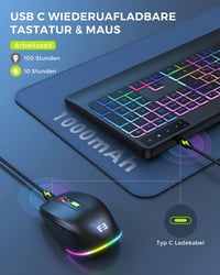 seenda Vezeték Nélküli Billentyűzet-Egér Szett, RGB Háttérvilágítással, Csuklótámasszal, USB/Type-C, Telefontartóval, QWERTZ, PC/Mac 6