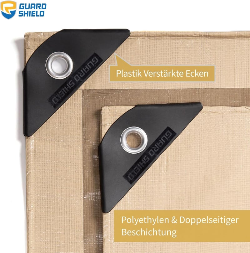 GUARD SHIELD Vízálló Ponyva Fémgyűrűkkel, 2x2m, Bézs/Khaki, 160g/m² Védőtakaró, Szakadásálló, UV-Stabilizált, Penészálló Többcélú Takarópony