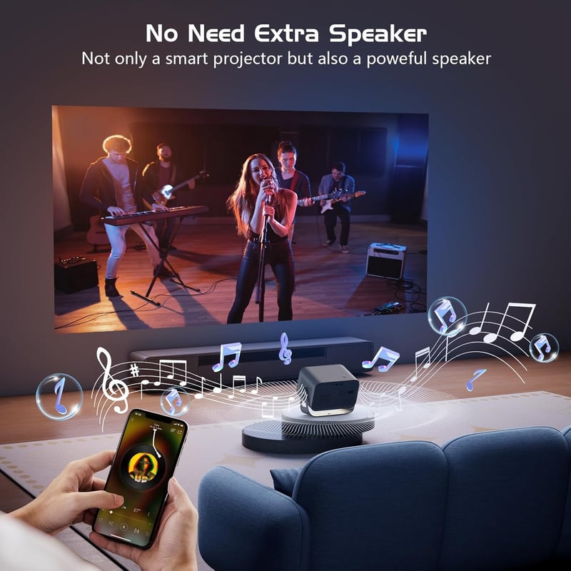 AKATUO Natív 1080P Okos Projektor - 360° Forgatható, WiFi6, Bluetooth, Automata Fókusz, 4K Támogatás, 50% Zoom, Beépített Hangszóró, Hordozh