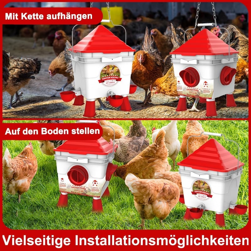 INNOLAND Automata Baromfi Etető és Itató Készlet, 6kg/8,5L, 4 Adagolónyílással, Állítható Lábakkal, Csirkéknek, Kacsáknak