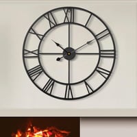HAITANG 80 cm Nagyméretű Fekete Fali Óra - Modern Fém Kivitel, Római Számlappal, Csendes Járás, Nappali, Hálószoba, Konyha Dekorációhoz 1