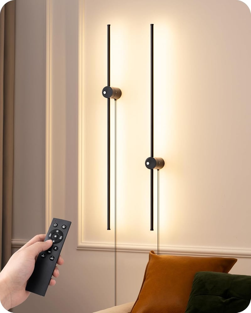 EDISHINE 2 db Beltéri LED Fali Lámpa - 15W, 1000LM, Távirányítóval és Érintőkapcsolóval, 3 Színhőmérséklet, Fokozatmentes Fényerő, 350° Forg
