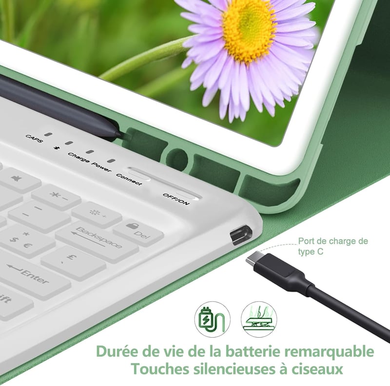 SENGBIRCH Samsung Galaxy Tab S9 Plus 12.4" Tok Levehető Bluetooth Billentyűzettel - Fekete, Újratölthető, 2023-as Modellhez Kompatibili