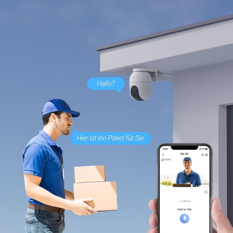 EZVIZ C8c 3K Kültéri WiFi Kamera 5MP Felbontással - 350° Forgatható Biztonsági Kamera Személy/Jármű Érzékeléssel, Színes Éjjellátással és Ké