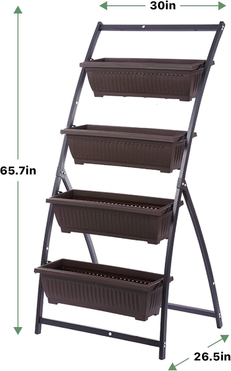 Khome Gear 4 szintes barna-fekete vertikális virágtartó állvány bel- és kültérre