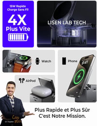 LISEN 3 az 1-ben MagSafe Vezeték Nélküli Töltőállomás iPhone 15/Pro/Max Készülékekhez, Apple Watch és AirPods Kompatibilis, 20W Adapterrel 6