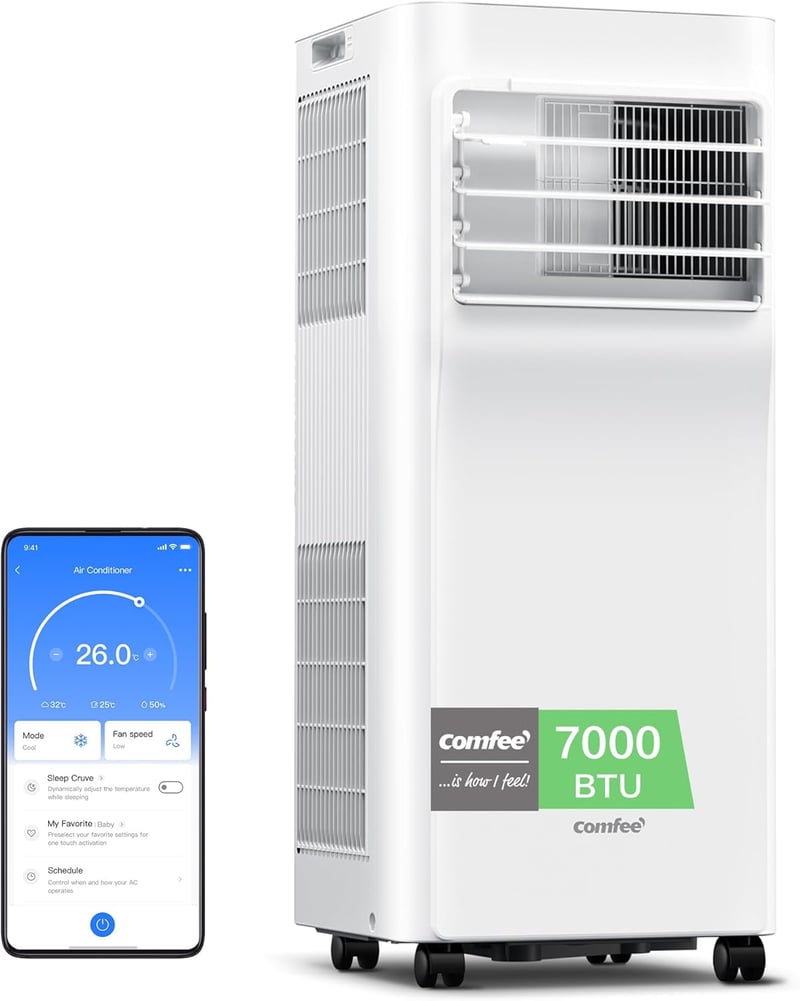 Prijenosni klima uređaj Comfee Breezy Cool Pro 2.0 7000 BTU 2,0 kW, hlađenje, ventilacija, odvlaživanje, upravljanje putem aplikacije i Alexe, za prostorije do 68 m³
