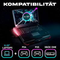 KLIM Cyclone Laptop Hűtő és Állvány - 5 Ventilátoros Hűtőpad Túlmelegedés Ellen - Kompatibilis PC, PS4, Xbox One Készülékekkel - Piros - red 6