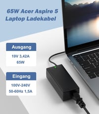 Shefor 65W Laptop Töltő Acer Aspire 5, Swift 1 3 5, Chromebook Sorozathoz - 19V 3.42A Univerzális Adapter 3.0x1.1mm Csatlakozóval - Fekete 2
