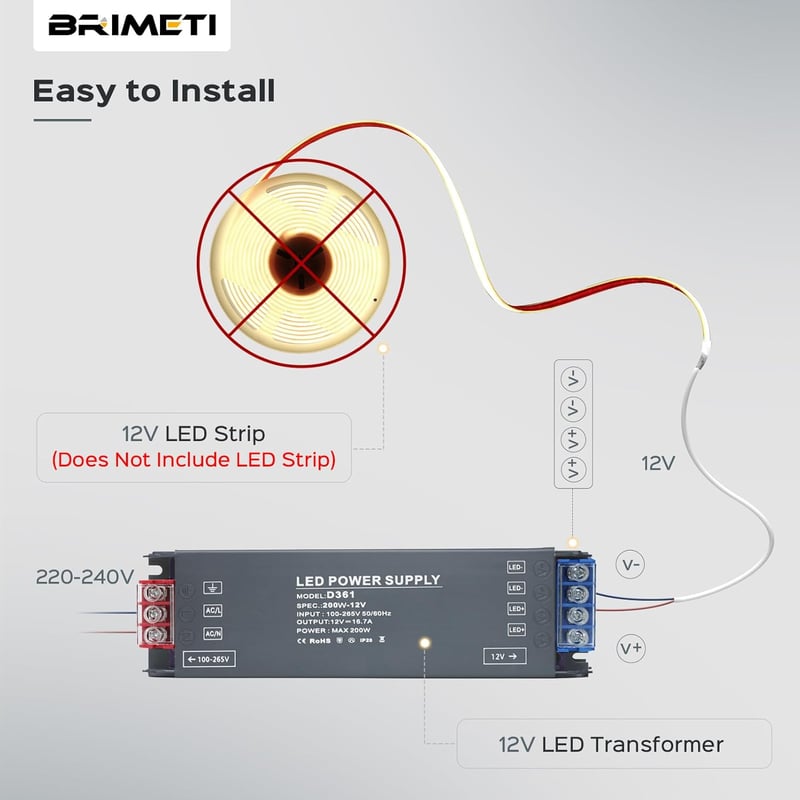 BRIMETI LED Transzformátor 12V 100W - Kompakt Tápegység 8,3A, AC 230V-DC 12V Átalakító Szalaghoz, Lámpához, Kültéri Világításhoz, Túlmeleged