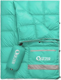 QEZER Pehelykönnyű Kempingpléd XL 185x135cm - Ultrakönnyű Utazótakaró Kültéri-Beltéri Használatra, Túrázáshoz, Kempingezéshez, Párnaként is  1
