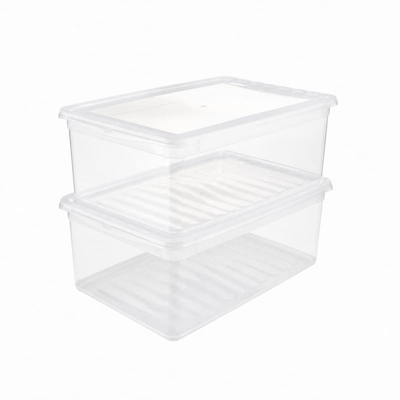 Sada priehľadných úložných boxov keeeper Bea, 2 ks (neúplná súprava, jeden box deformovaný), 11 l, 39 x 26,5 x 14 cm, so systémom regulácie vzduchu