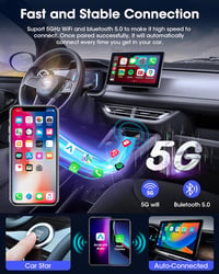 Jansite 2-in-1 Vezeték Nélküli CarPlay és Android Autó Adapter, 5GHz WiFi, USB-C, RGB, Gyors Átvitel, iPhone és Android Kompatibilis 5