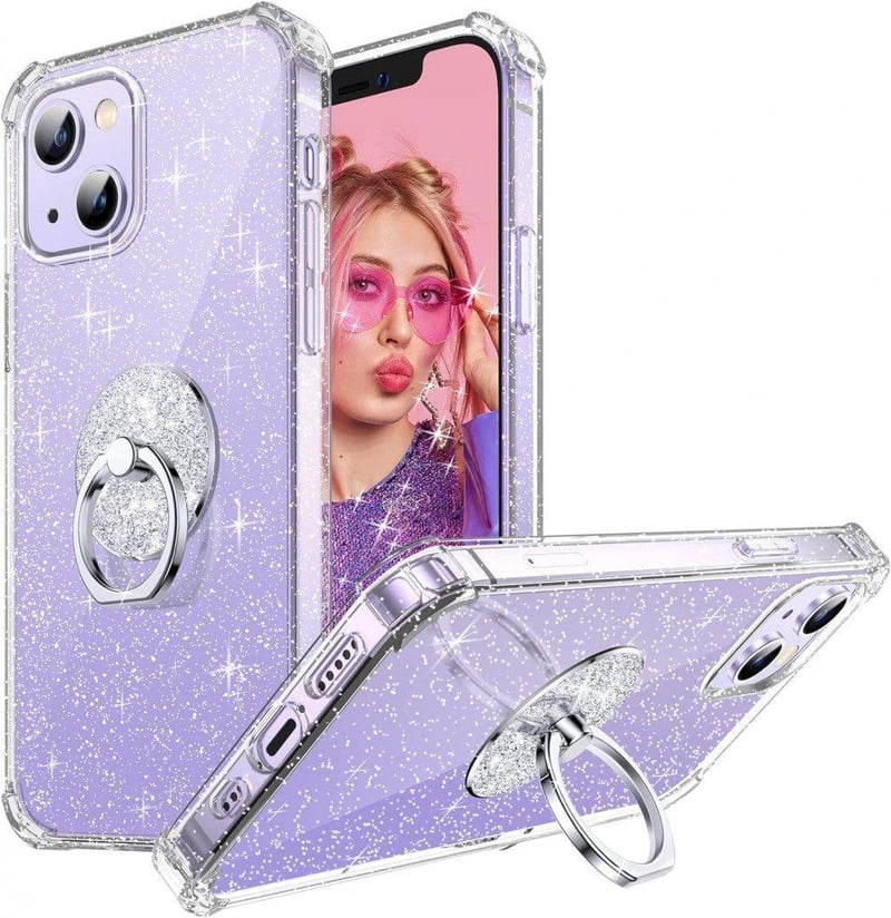 iPhone 13 Mini Átlátszó Glitteres Gyűrűs Tok - Csillogó Ütésálló Védelem