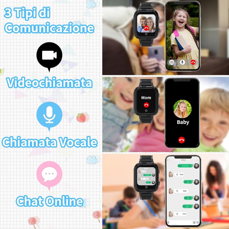 Gyerek 4G GPS okosóra videohívással, játékokkal - vízálló, SOS funkcióval