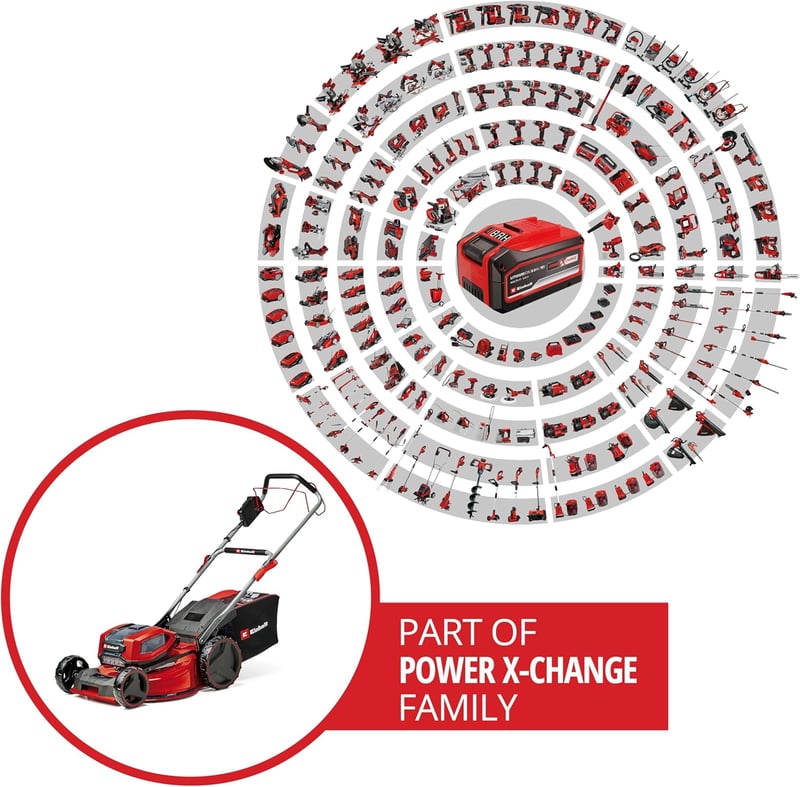 Einhell GP-CM 36/52 S Li BL Akkumulátoros Fűnyíró, 36V, 52cm Vágásszélesség, Kefementes Motor, 65L Gyűjtőkosár, Kerékhajtás, 4db 5.2Ah Akkuv