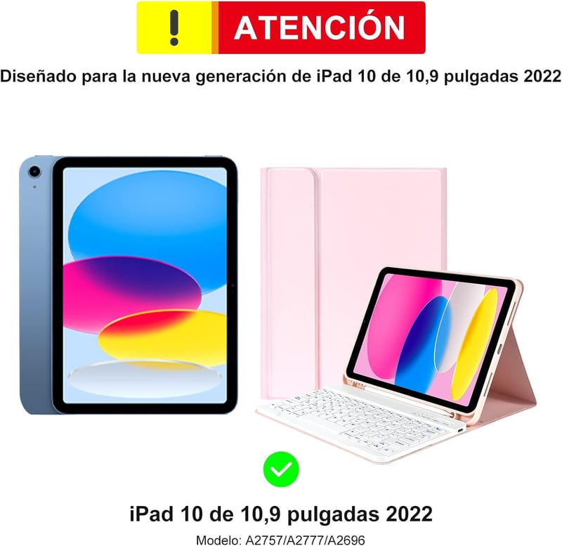 iPad 10. generációs billentyűzetes tok, KBCASE spanyol Bluetooth billentyűzettel és ceruzatartóval
