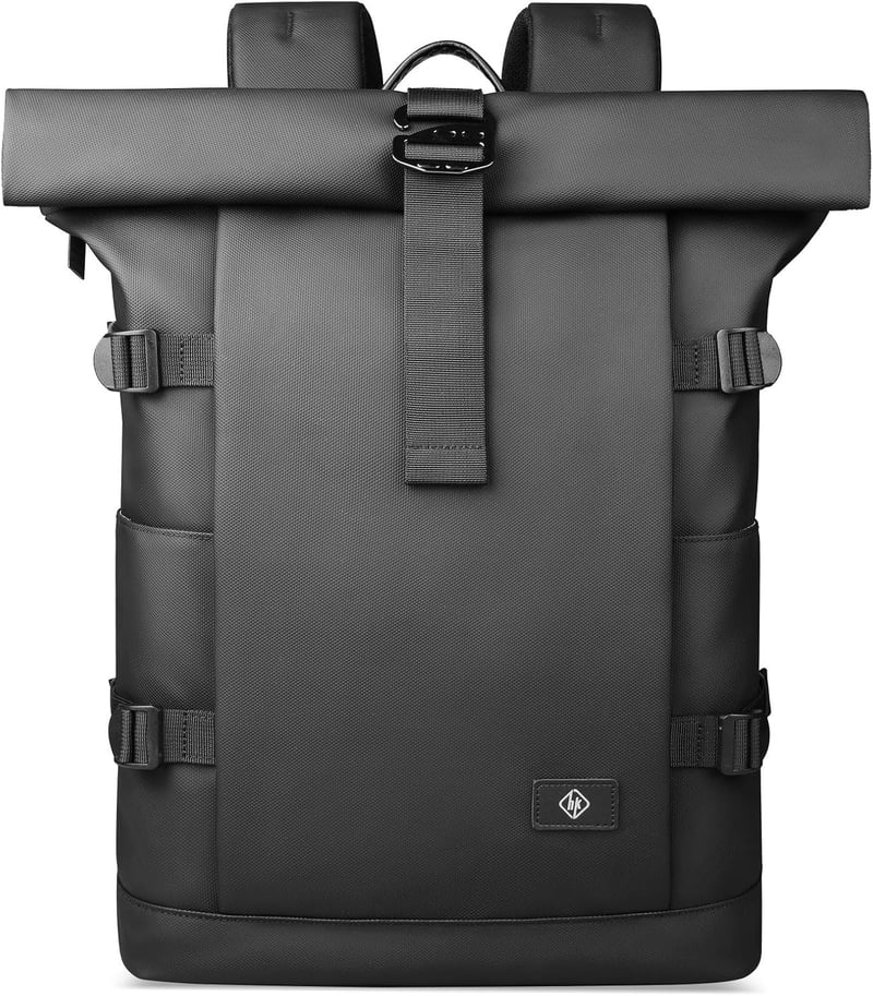 hk Rolltop Hátizsák 15,6" Laptoptartóval - Vízálló, Lopásbiztos Unisex Táska 20-27L, Utazáshoz, Munkához, Egyetemre, Fekete