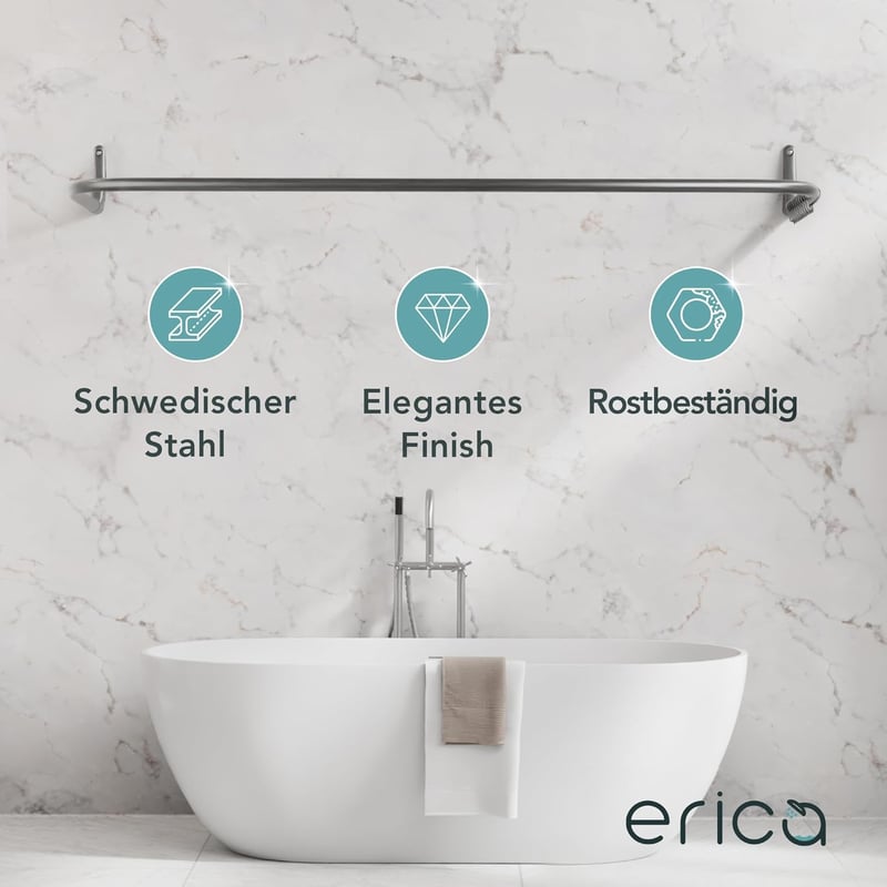 Erica U-alakú zuhanyfüggöny rúd 70x165x70 cm - Falra szerelhető, PVC bevonatú, rozsdamentes acél, fürdőszobai kiegészítő