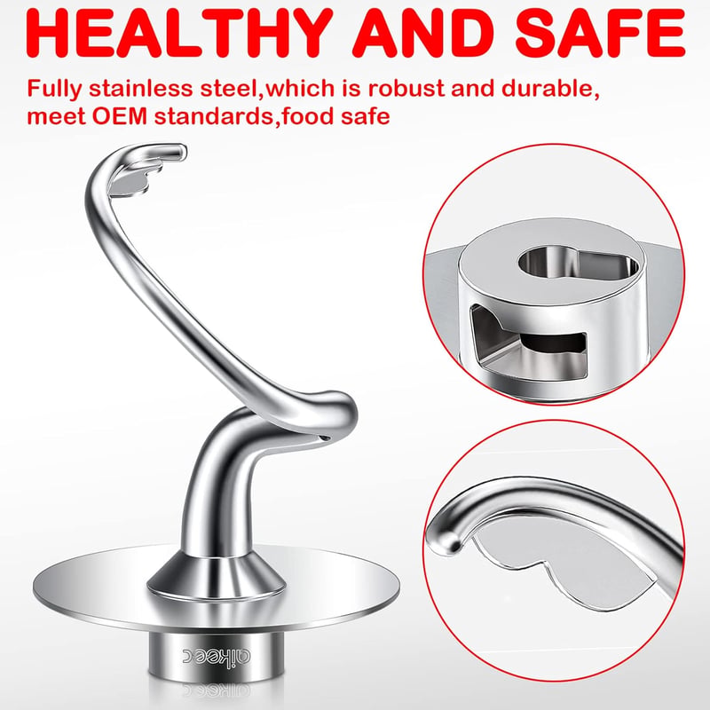 KitchenAid dagasztókar - rozsdamentes acél spirál tartozék 4.5/5QT robotgéphez, mosogatógépben mosható