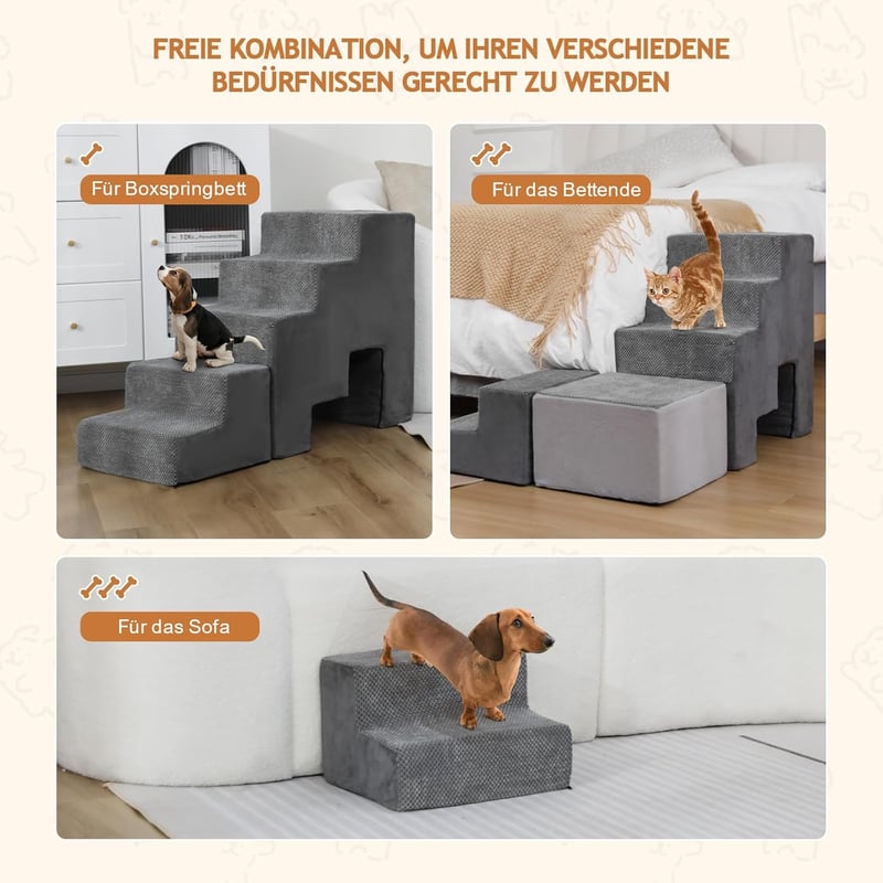 LitaiL Kutya Lépcső 60 cm Magas - Többcélú, Csúszásmentes Hab Kisállat Lépcső Ágyhoz, Boxspring Ágyhoz - Kutyáknak, Macskáknak