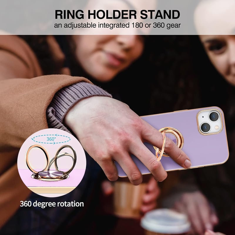 iPhone 13 Mágneses Gyűrűs Tok - Ütésálló Matt Szilikon, Rosegold-Lila