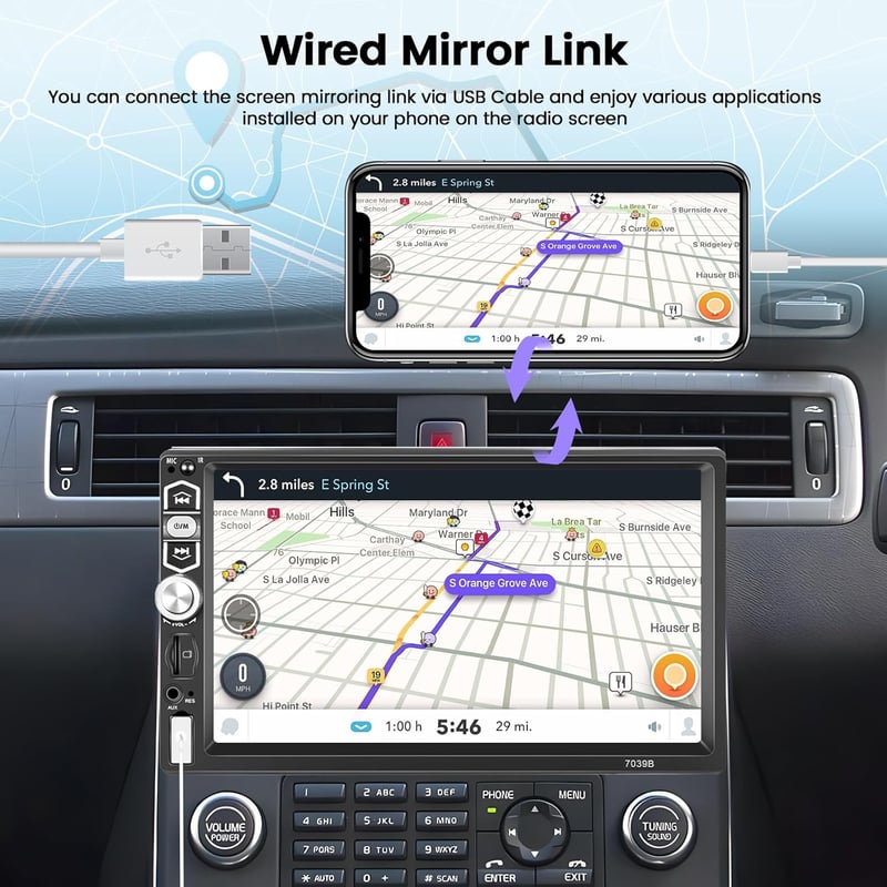 Hikity 1 DIN Autórádió 7" Érintőképernyővel - Vezetékes CarPlay, Android Auto, Bluetooth Kihangosító, Tolatókamera, FM Rádió