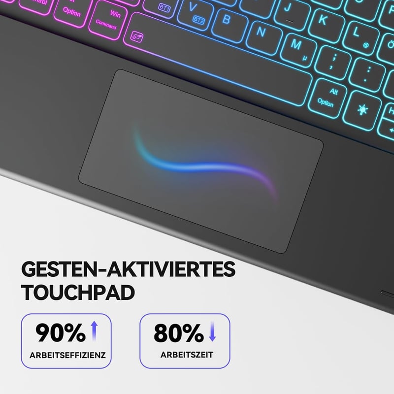iPad Pro 12.9 QWERTZ billentyűzet tok, érintőpaddal, 7 színű háttérvilágítással - Earto
