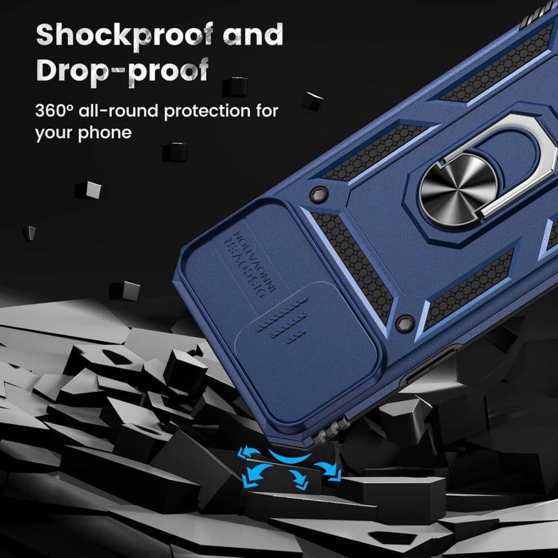 Apple iPhone 13 Pro Max Mágneses Gyűrűs Tok Kameravédővel - Sötétkék
