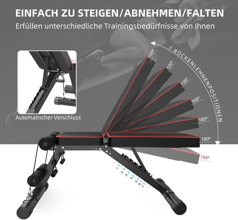 YOLEO Összecsukható Multifunkciós Edzőpad - 250kg Teherbírás, Állítható Háttámla és Ülés, Fekete