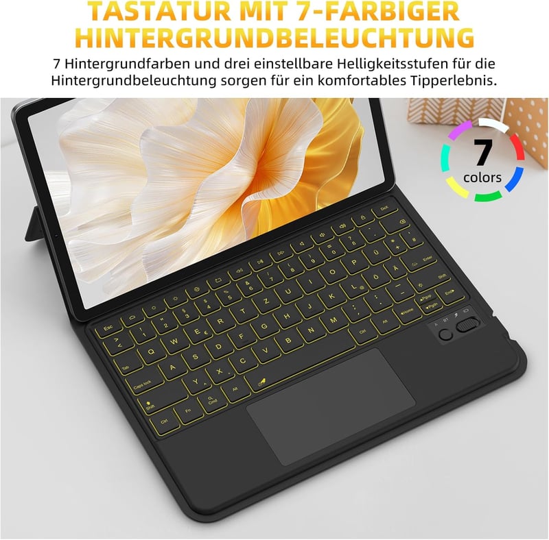 GOKOCO Magic Keyboard Tok Samsung Galaxy Tablet S9FE/S9/S8/S7 11" Készülékekhez - Állítható Háttérvilágítású Billentyűzet Érintőpaddal, Feke