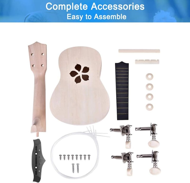 Gyerekeknek való 21 hüvelykes DIY ukulele készlet, 4 húros, természetes fából