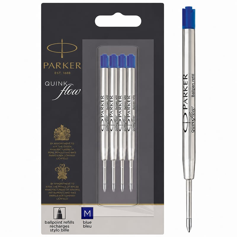 Parker Quinkflow golyóstoll utántöltő patron, kék tinta, medium hegy, 4 db-os csomag (hiányos készlet)