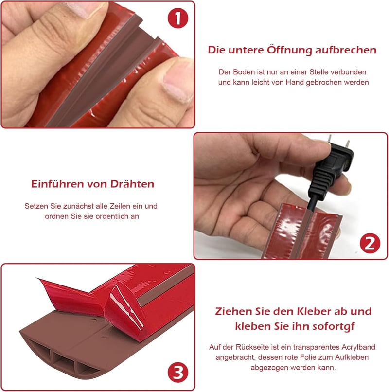 IGTOPS Öntapadós Padlókábel Védő, Barna Fa Mintázatú PVC, Méretre Vágható, Csúszásgátló Kábelcsatorna, Beltéri-Kültéri Használatra, 50mm x 1