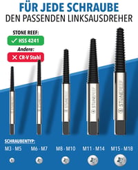 STONE REEF Profi csavarkiszedő készlet 5 részes HSS 4241 acélból 2