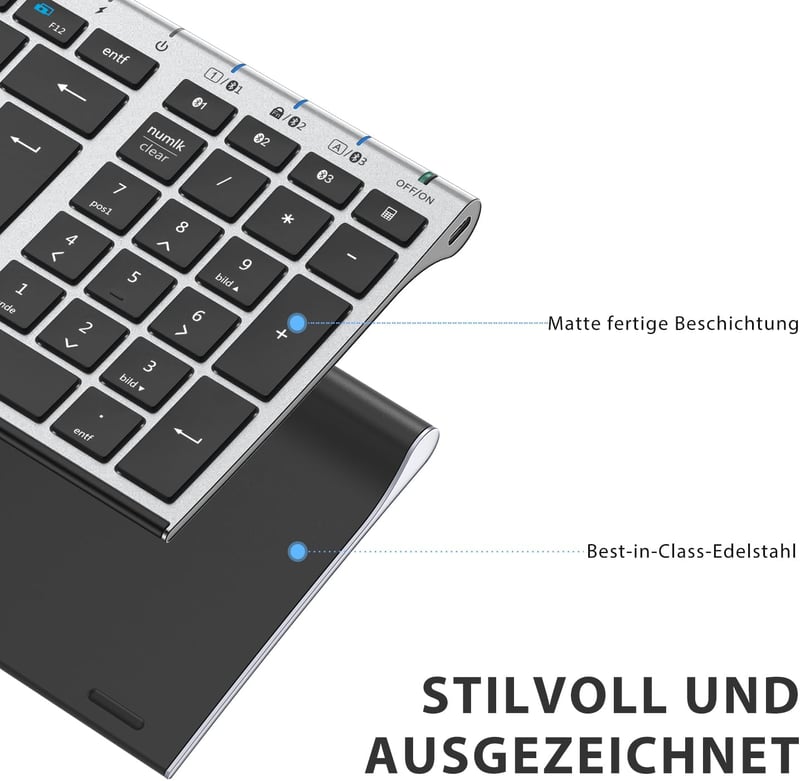 iClever BK10 Bluetooth Billentyűzet Vezeték Nélküli Töltöthető 3 Csatorna iOS Android Windows
