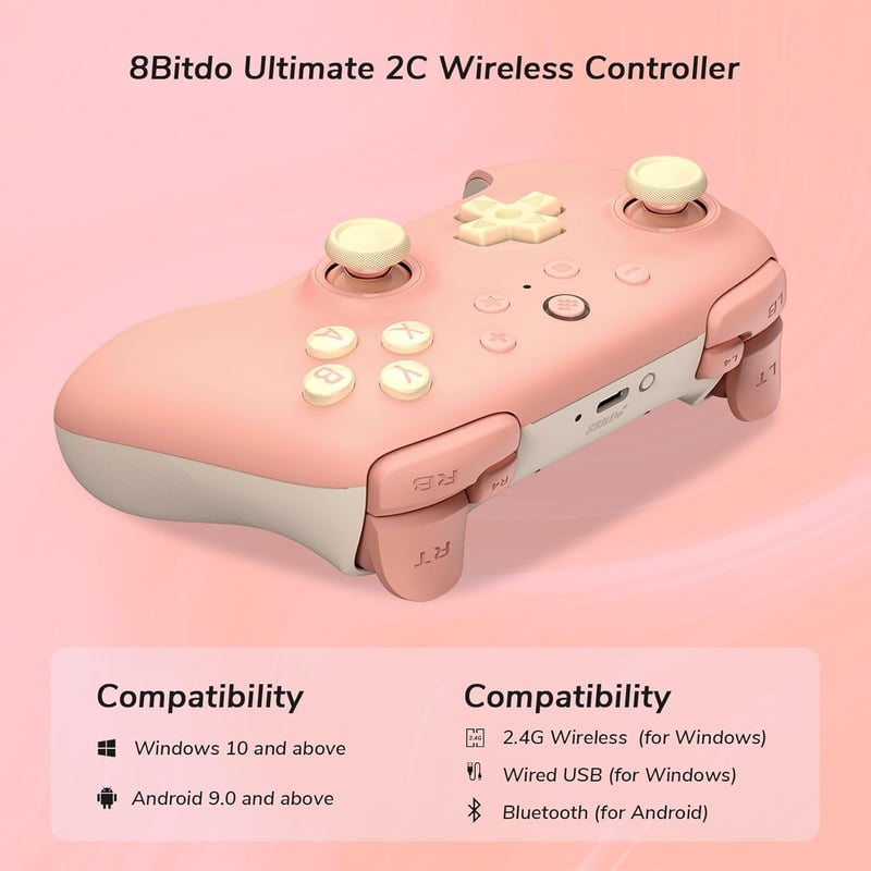 8bitdo Ultimate 2C Vezeték Nélküli Kontroller PC és Android Eszközökhöz - Hall-Effekt Joystick, 1000 Hz Válaszidő, Programozható Gombok, Tur