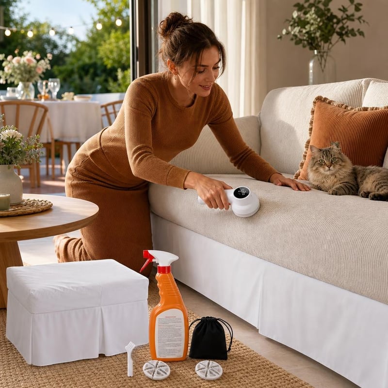 Buli előtti szöszedőmentő: elektromos szöszedő + kanapévédő takaró + macska folt- és szageltávolító spray