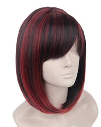Topcosplay Rövid Bob Paróka Nőknek - Fekete-Piros Hőálló Műhaj 30 cm - Állítható Méretű Egyenes Cosplay Paróka 1
