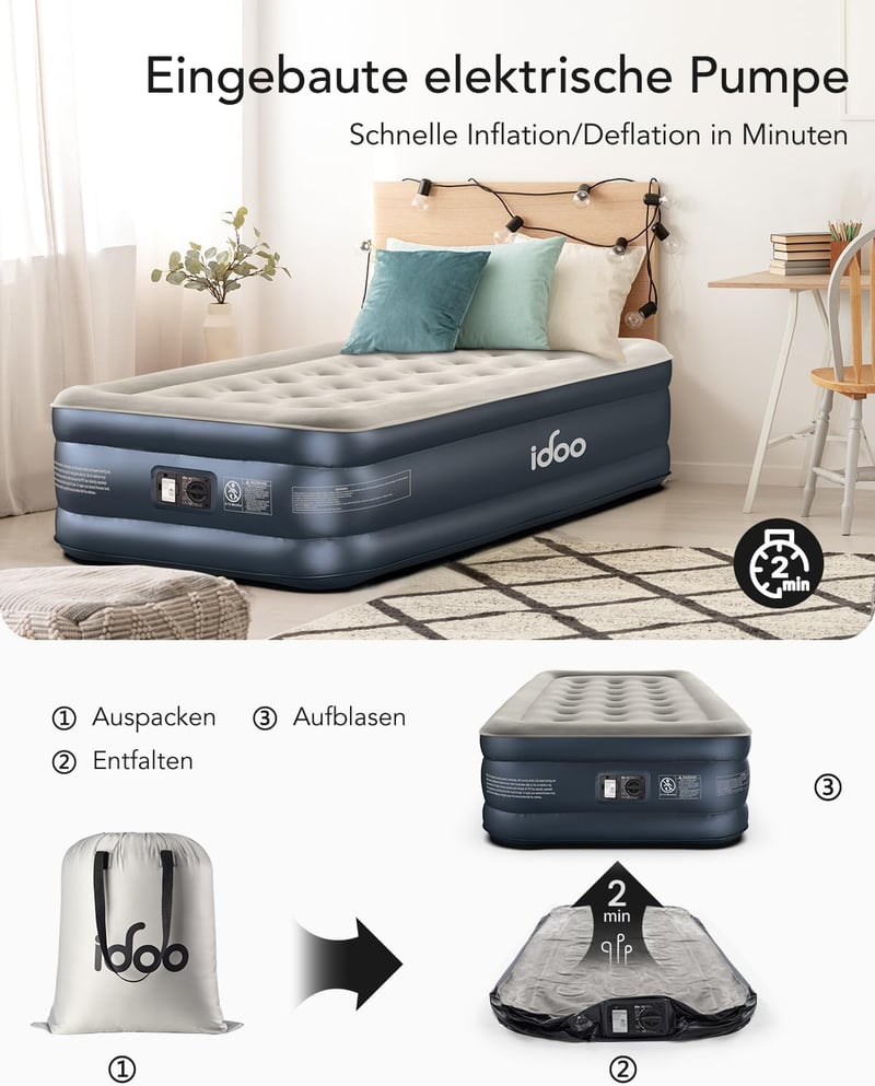 iDOO Automata Felfújható Matrac - Beépített Pumpával, 3 Perces Felfújás, 250kg Teherbírás