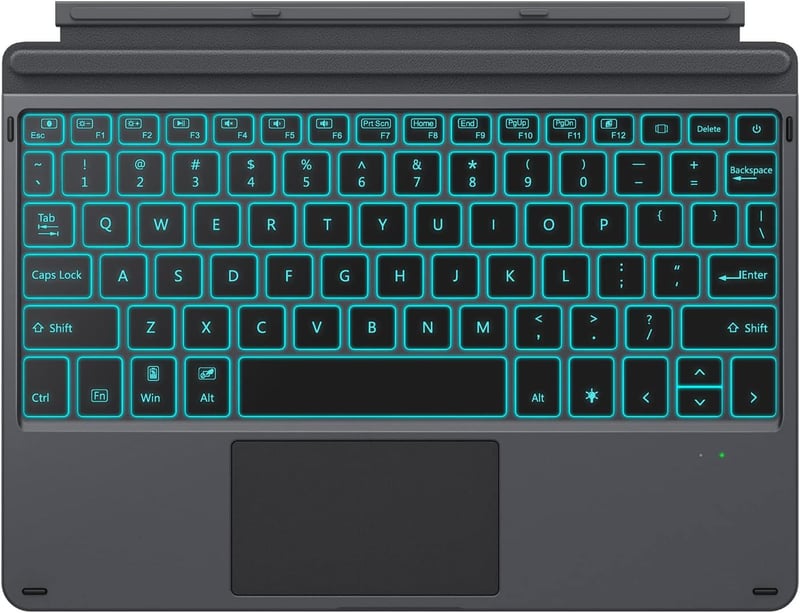 MoKo Bluetooth Billentyűzet Tok Surface Go 4/3/2/2018 Modellekhez, 7 Színű LED Háttérvilágítás, Érintőpaddal, Újratölthető Akkumulátor, Feke
