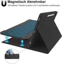 FOGARI Bluetooth Billentyűzet Tok Samsung Galaxy Tab S7/S8 11" Tablethez - Német QWERTZ, Háttérvilágítás, Levehető, Fekete 5