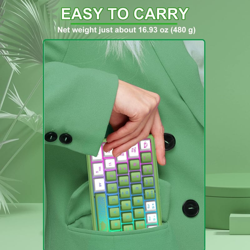Redragon Mini 60% RGB Gamer Billentyűzet, Zöld-Fehér, QWERTY, PC/Mac