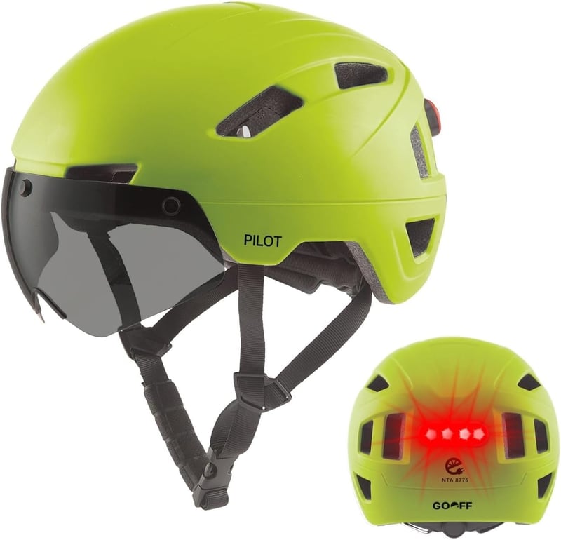 GOOFF Pilot XL méret S-Pedelec Bukósisak - NTA 8776 Tanúsított Védelem 45 km/h-ig - E-Bike Sisak Állítható Napellenzővel és LED Világítással 