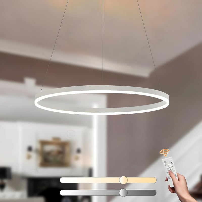YYUTLUO Modern LED Csillár - 60 cm Fehér-Arany Kör Alakú Függőlámpa, 29W, Távirányítható, Fényerőszabályozható, Nappali Szobába, Akril-Alumí
