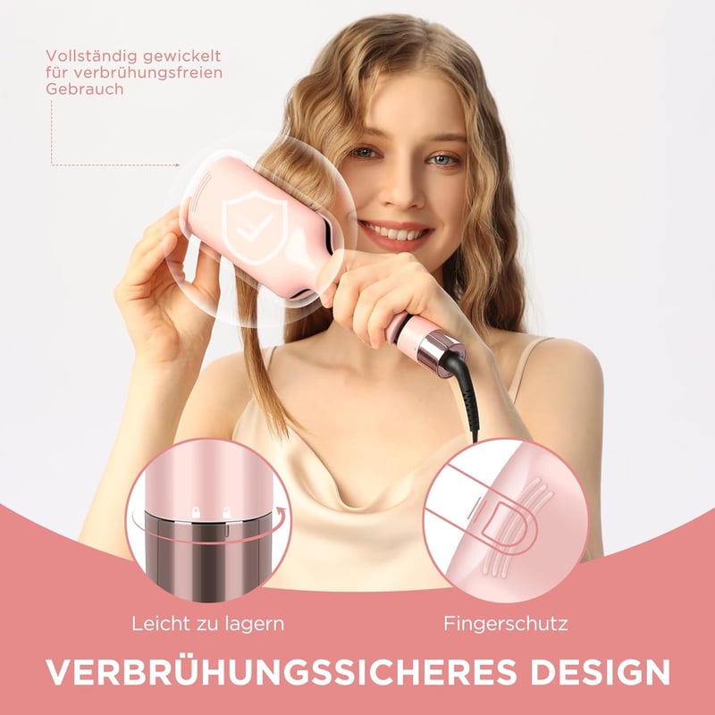 PARWIN PRO BEAUTY Sellő Hullám Hajvasaló - 32 mm Dupla Henger, 4 Hőfokozat, Rózsaszín, Minden Hajtípushoz, Ionos Technológia