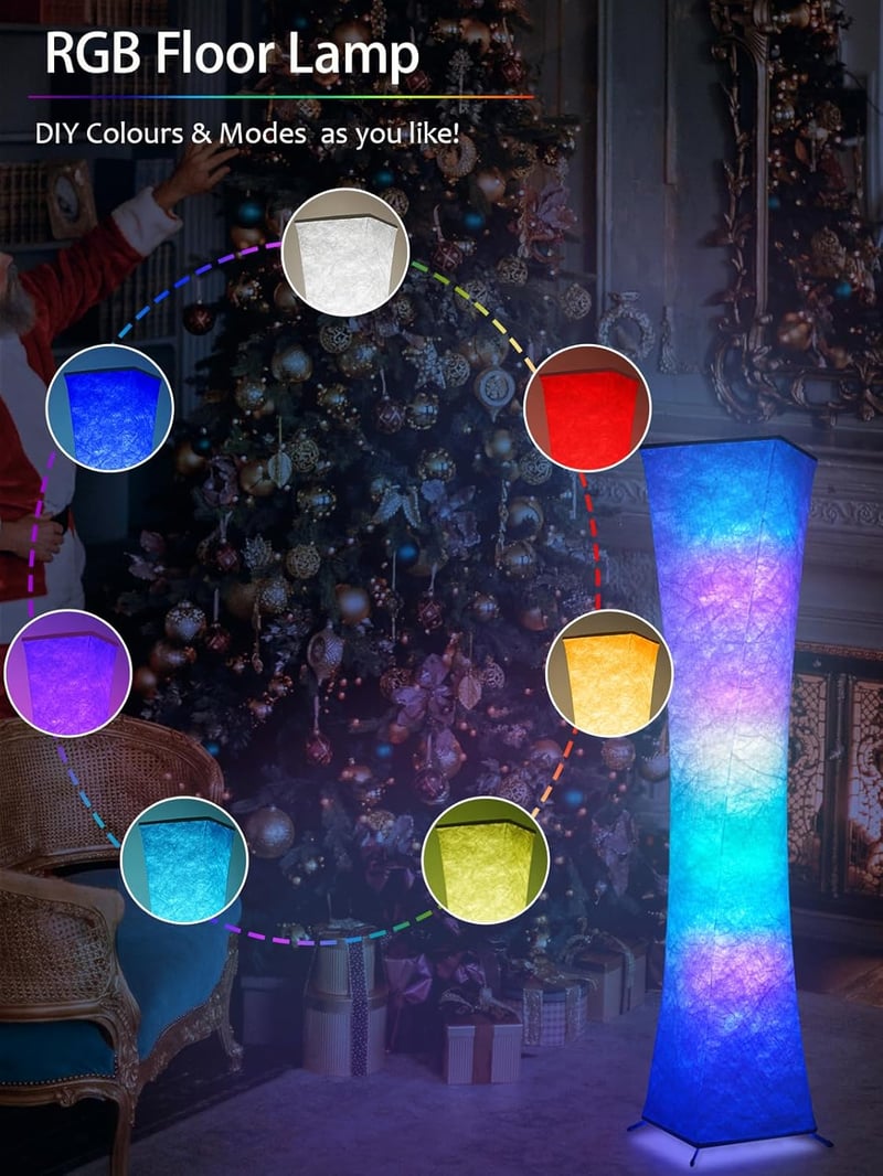 Amdelne RGB Állólámpa - Tyvek Anyagú Okos Lámpa Távirányítóval és App Vezérléssel, Zenére Szinkronizálható, Színváltós, Időzíthető, 18W, 180